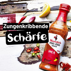 Nando's Hot Peri-Peri sauce dip with crisp veggies highlights bold flavor boost.