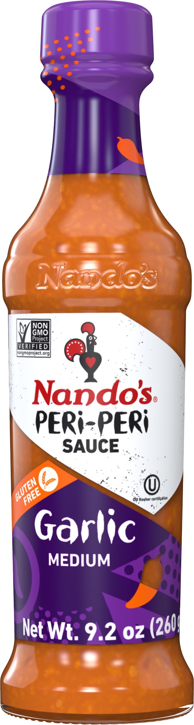 Nando's PERi PERi Garlic Sauce bottle adds bold flavor to grilled dishes.