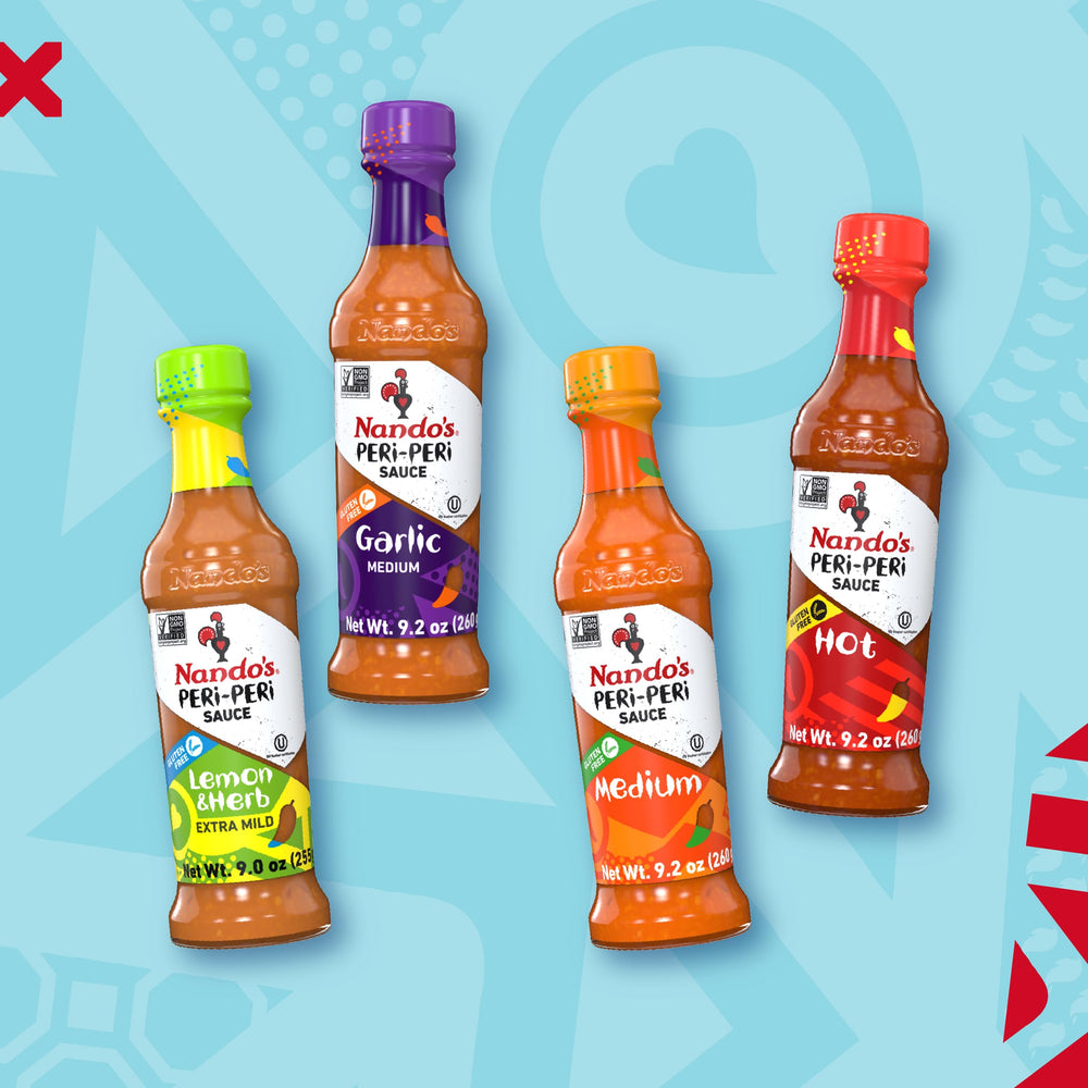 Nando's Peri-Peri hot sauce bottle adds vibrant heat to wings and snacks