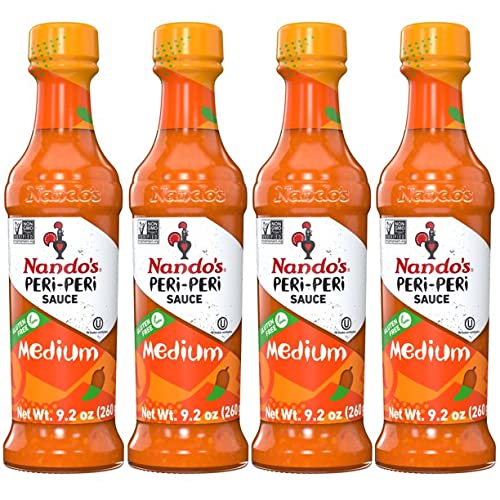 Nando's Peri-Peri Sauce Medium 4 Pack packaging displayed for easy meal prep