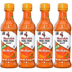 Nando's Peri-Peri Sauce Medium 4 Pack packaging displayed for easy meal prep