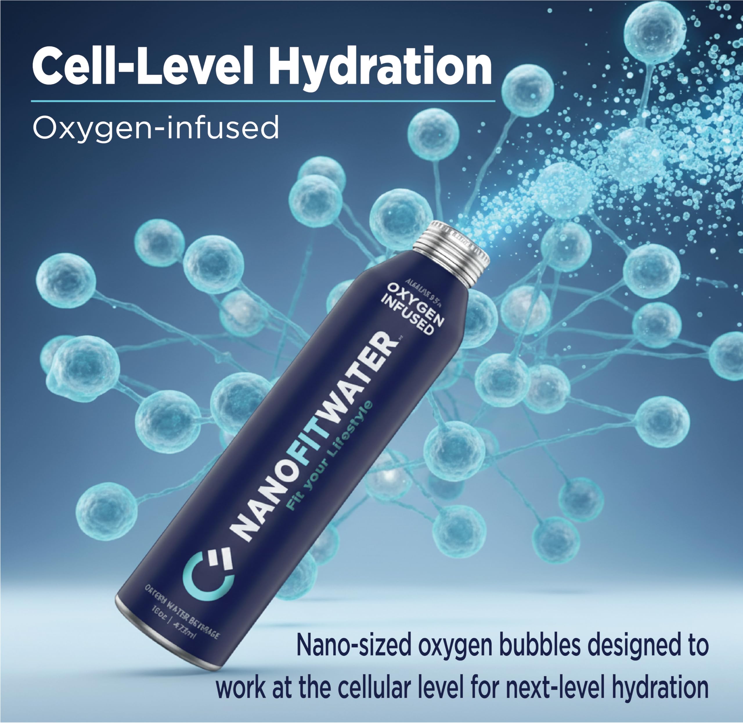 NANO FIT WATER with negative ions and oxygen for refreshed hydration