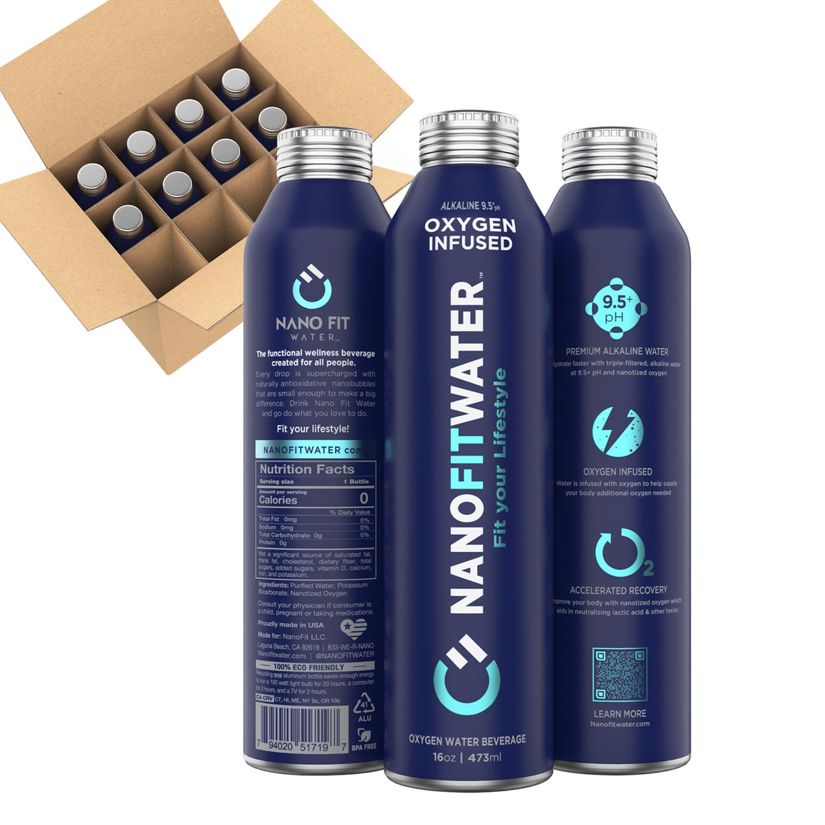 NANO FIT WATER oxygen-infused bottle shown for on-the-go hydration