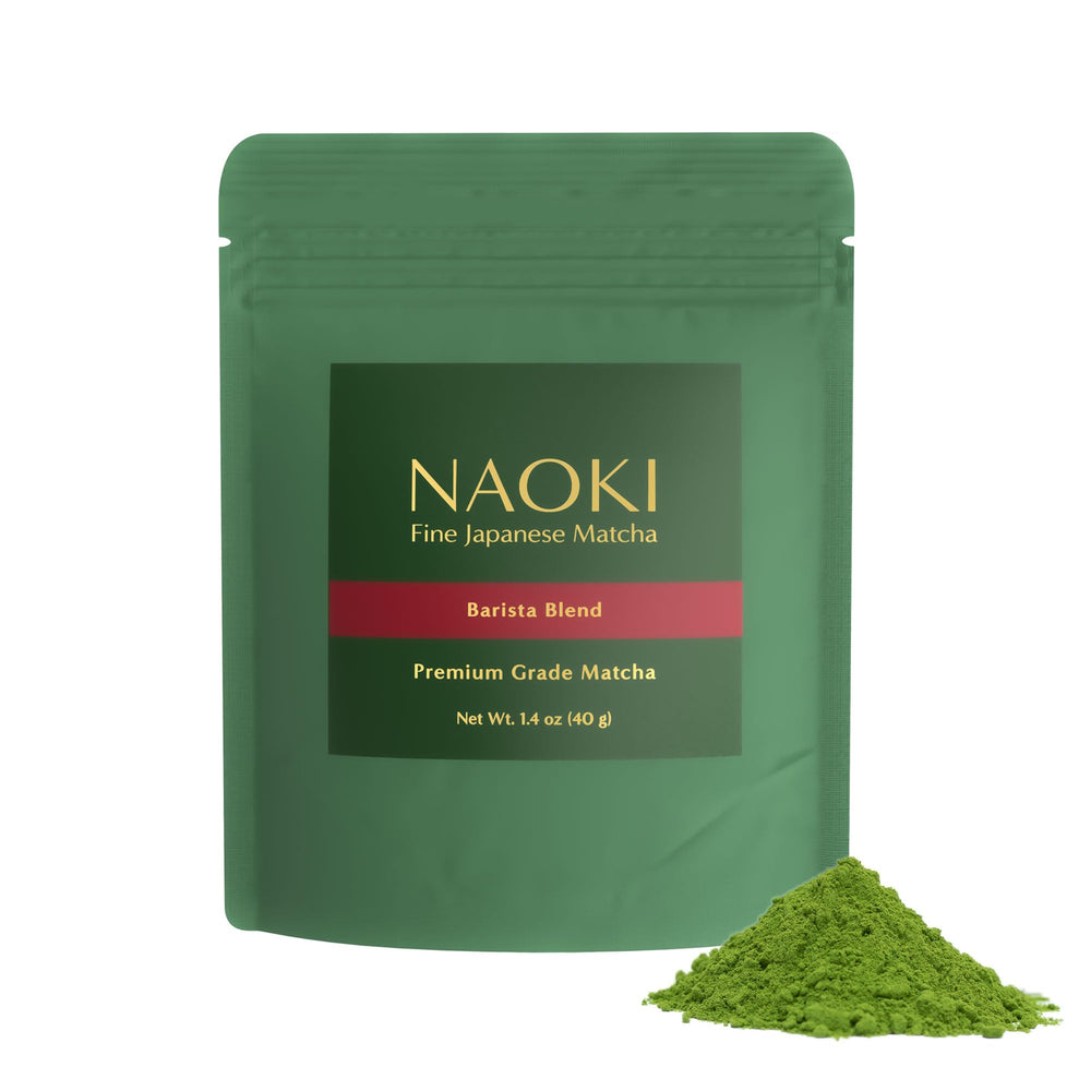 Naoki Matcha Barista Blend 40g jar close-up, rich flavor for lattes and bakes