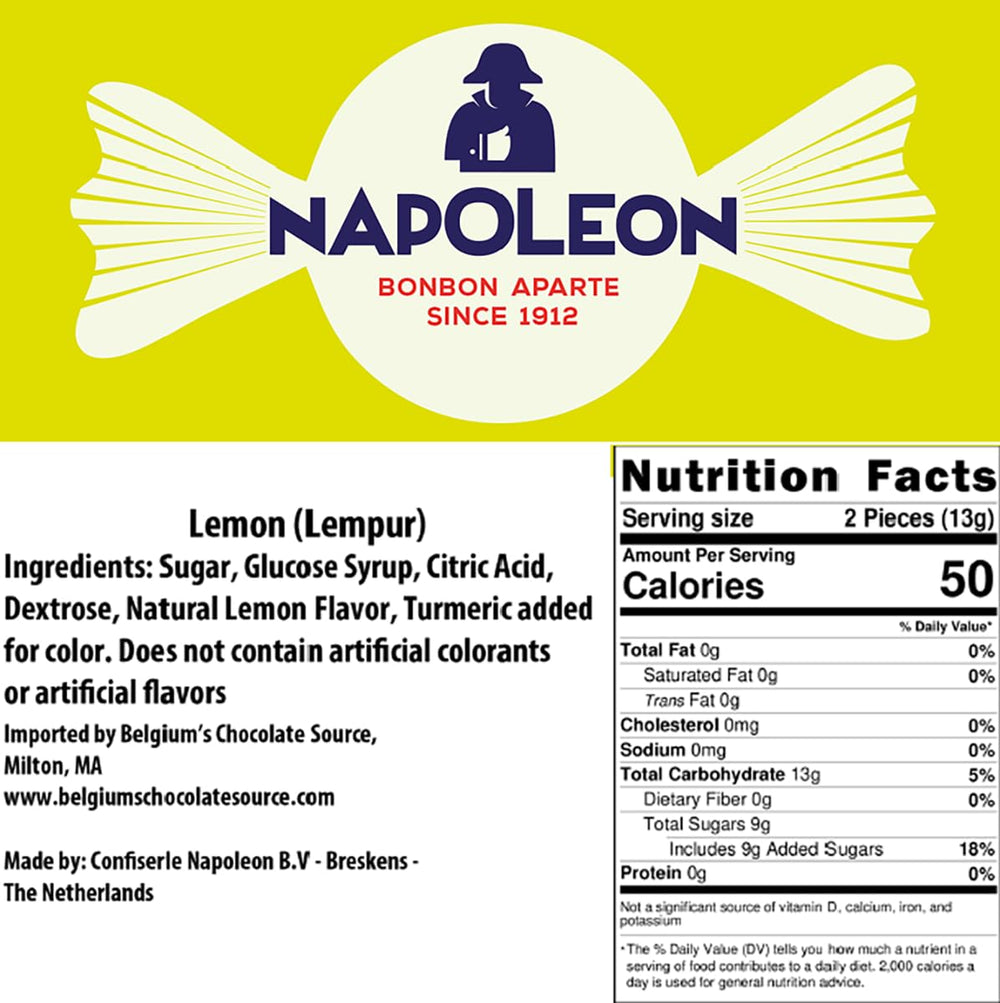 Napoleon Sour Lemon Balls close-up, wrapped candies show gloss and packaging.