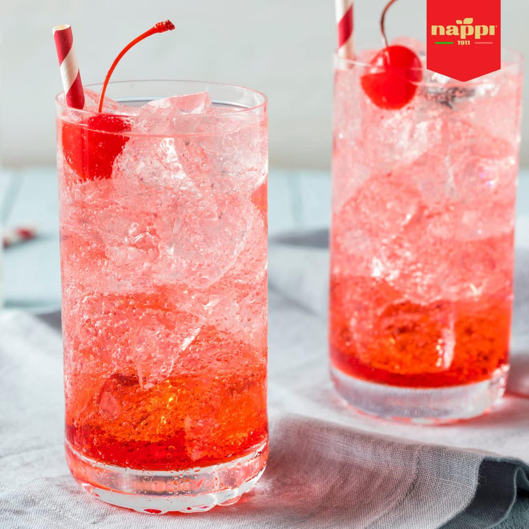 Syrup stream over Nappi 1911 cherries, emphasizing smooth candied texture.