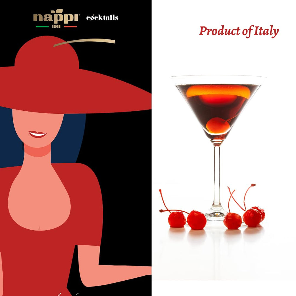 Nappi 1911 cherries poured into a cocktail glass, vivid color and flavor boost.