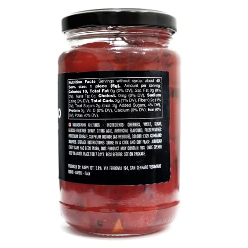 Close-up: Nappi 1911 maraschino cherries, rich Italian craftsmanship and syrup glaze.