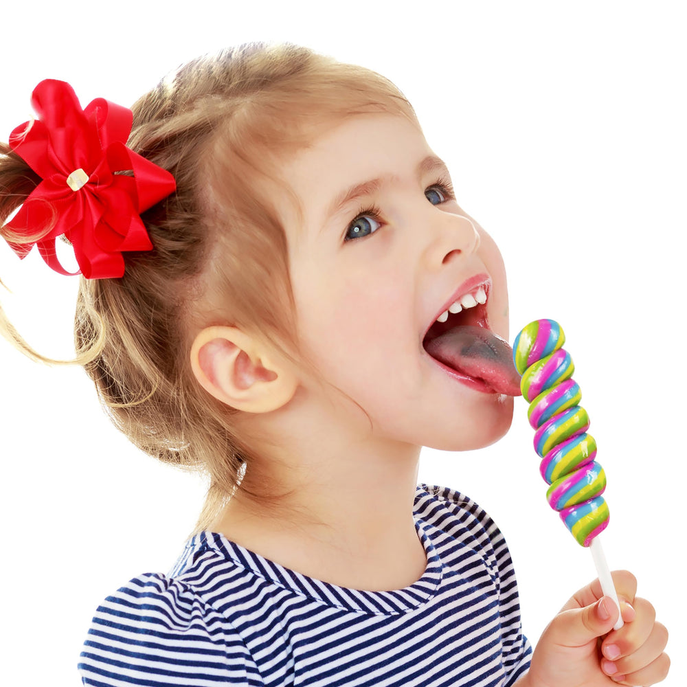 Narwhal Novelties classroom prizes sparkle with color and kid-friendly swirl lollipops.