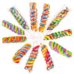 Narwhal Novelties rainbow twist lollipops in vibrant 18-pack swirl for celebrations.