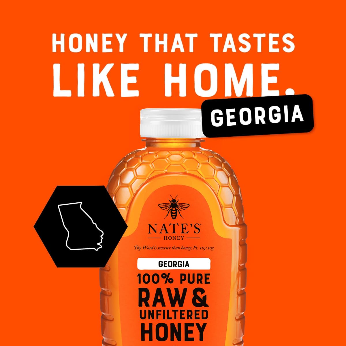 Nate's Honey 32oz bottle front view for easy pouring