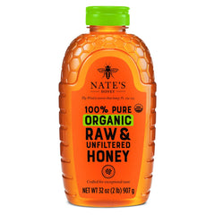 Nature Nate's honey bottle front shows USDA Organic purity for daily natural sweetness.