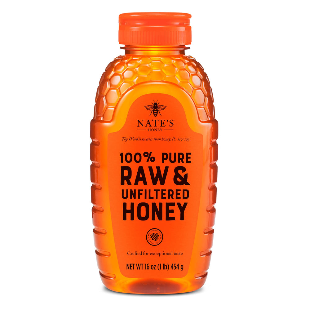Nate's Honey bottle pour showing smooth, natural sweetness ready for everyday use.
