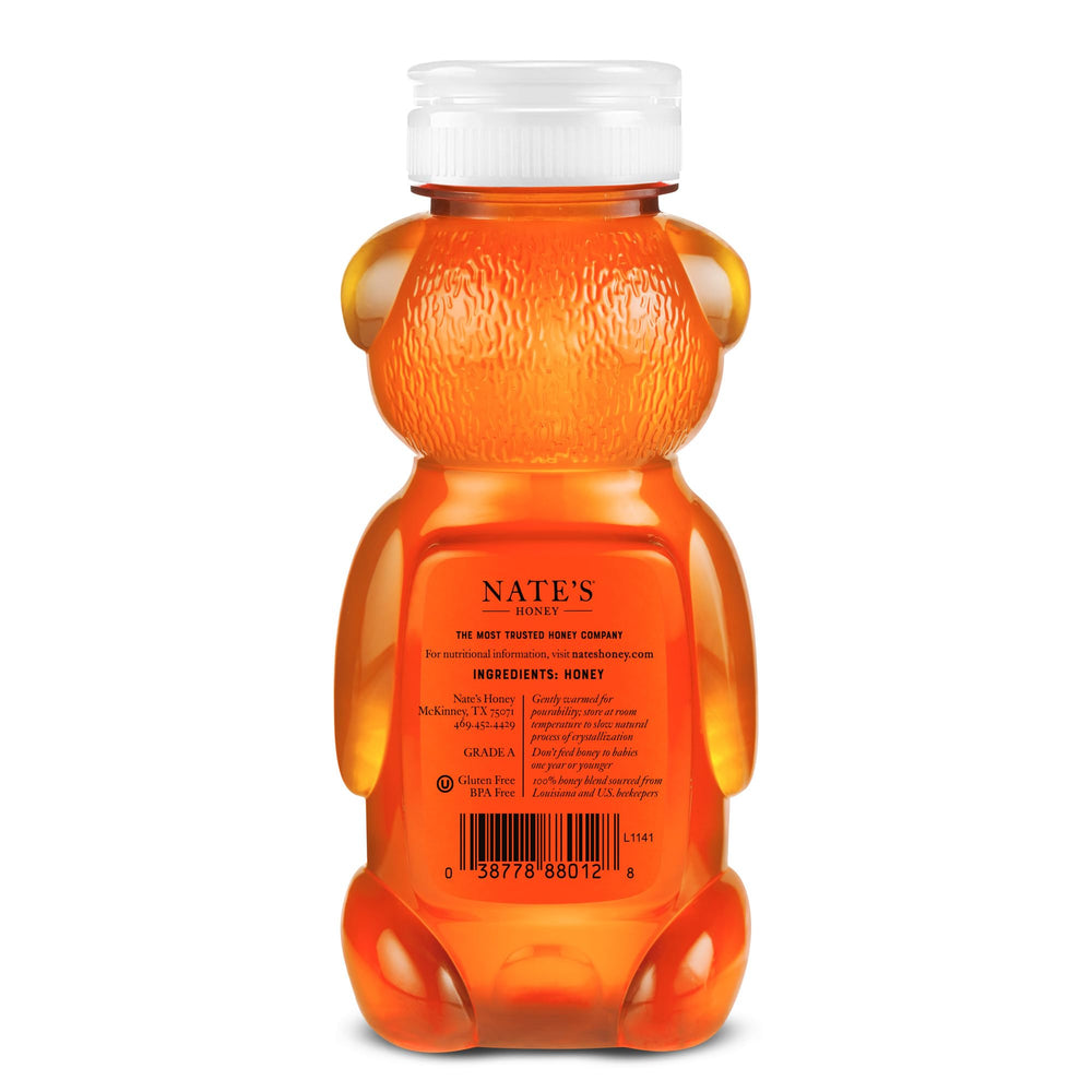 Nate's Honey Louisiana raw honey bear on dining table ready for sharing