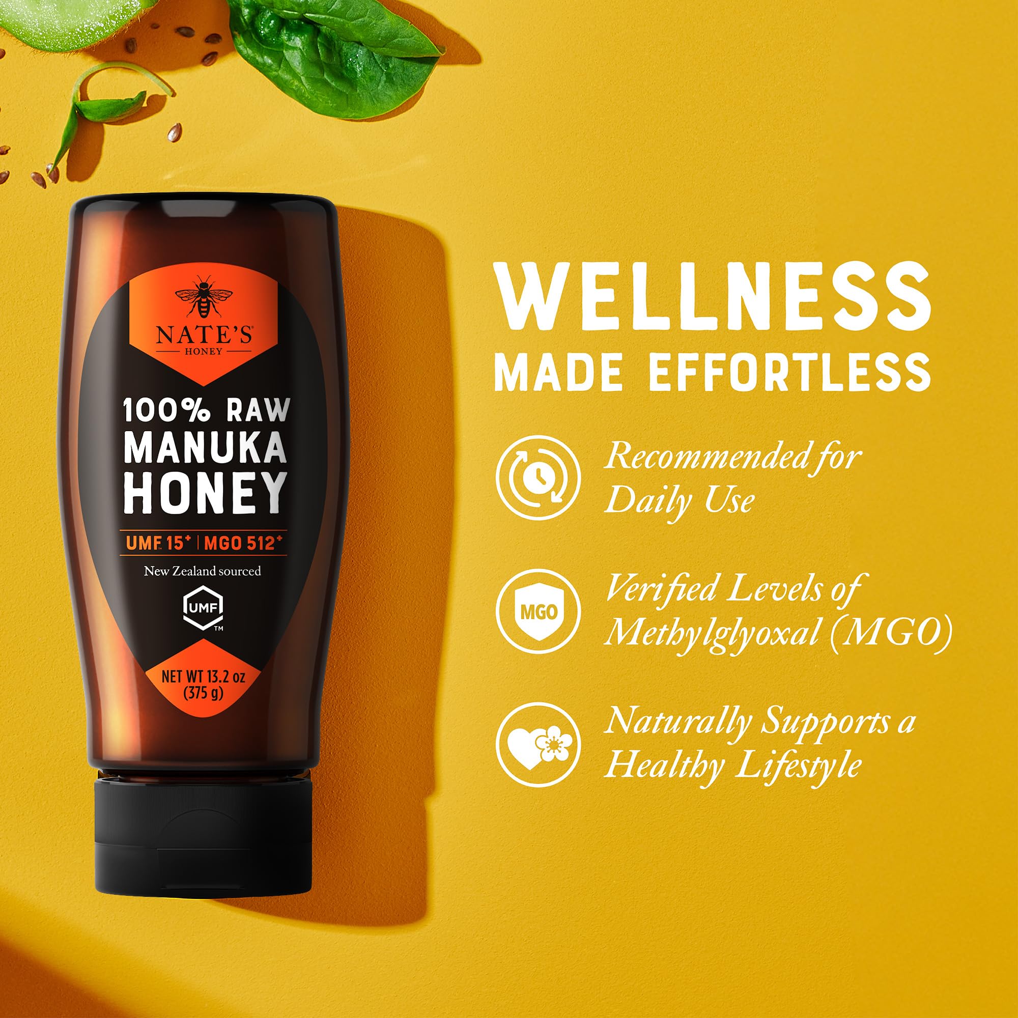 Nate's Manuka honey amber glow; rich texture may enhance morning rituals.