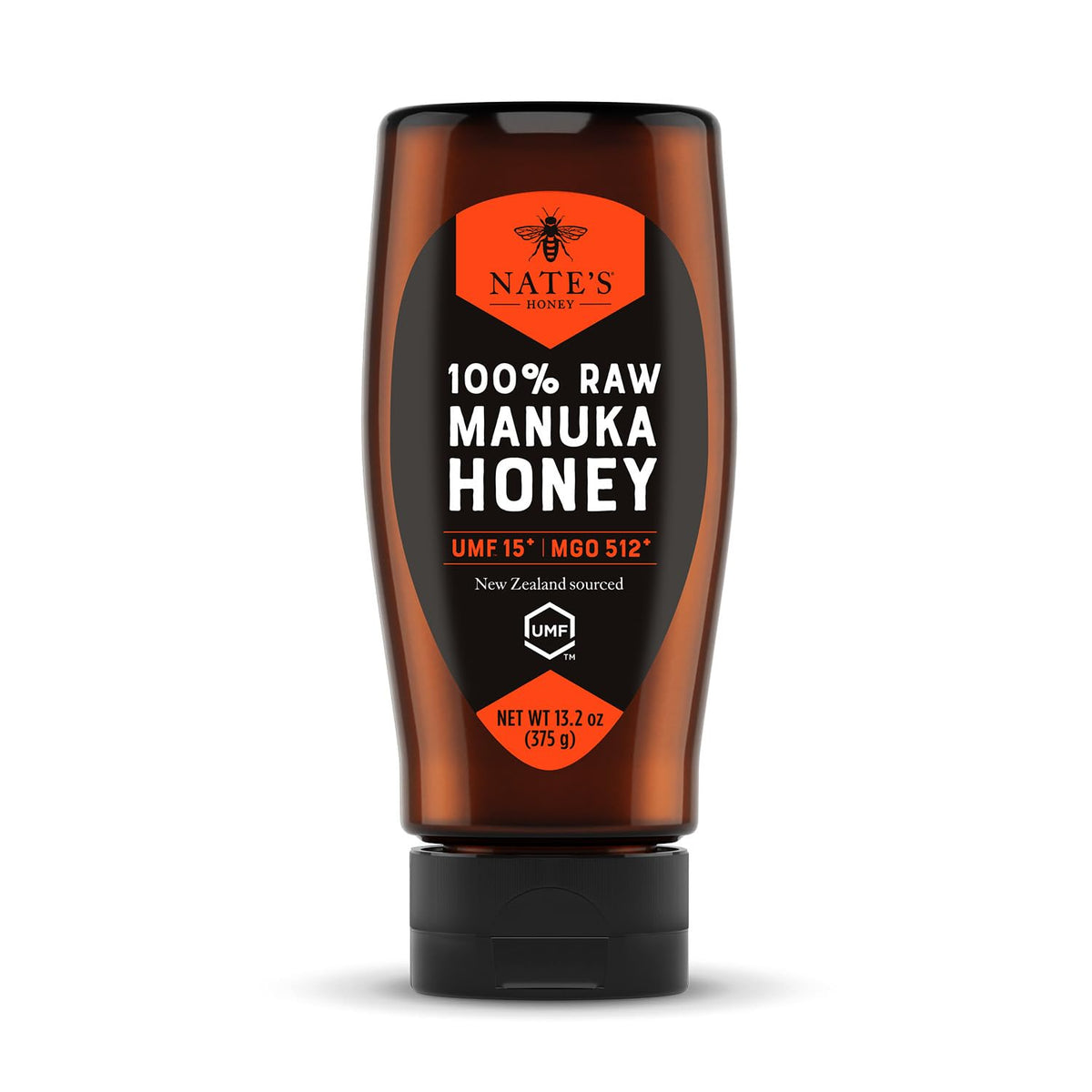 Nate's Manuka honey bottle close-up; may support digestive balance.