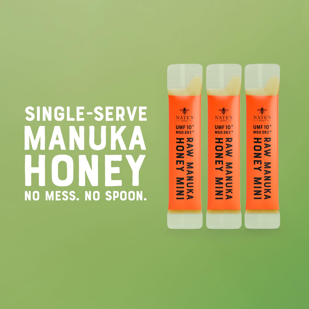 Nate's Manuka Minis New Zealand honey ready to enjoy.