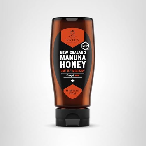 Nate's Manuka honey with tea time scene; supports routine wellness.
