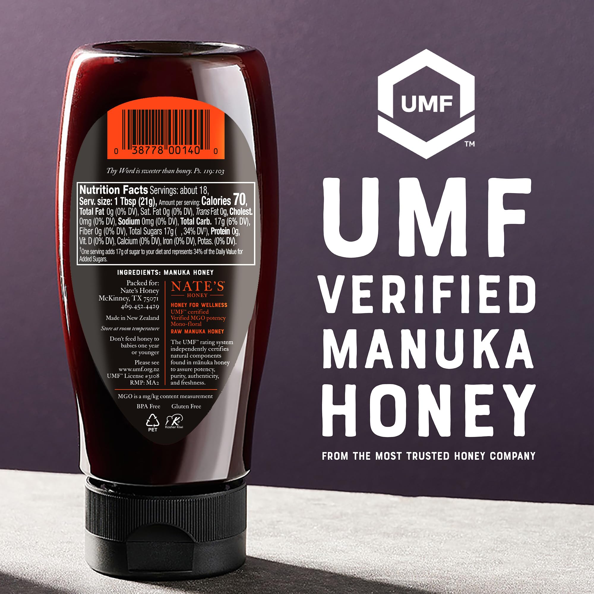 Nate's Manuka honey texture close-up; premium purity for everyday rituals.