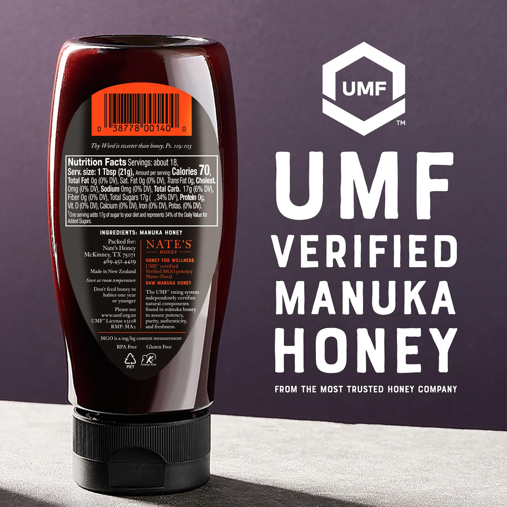 Nate's Manuka honey texture close-up; premium purity for everyday rituals.