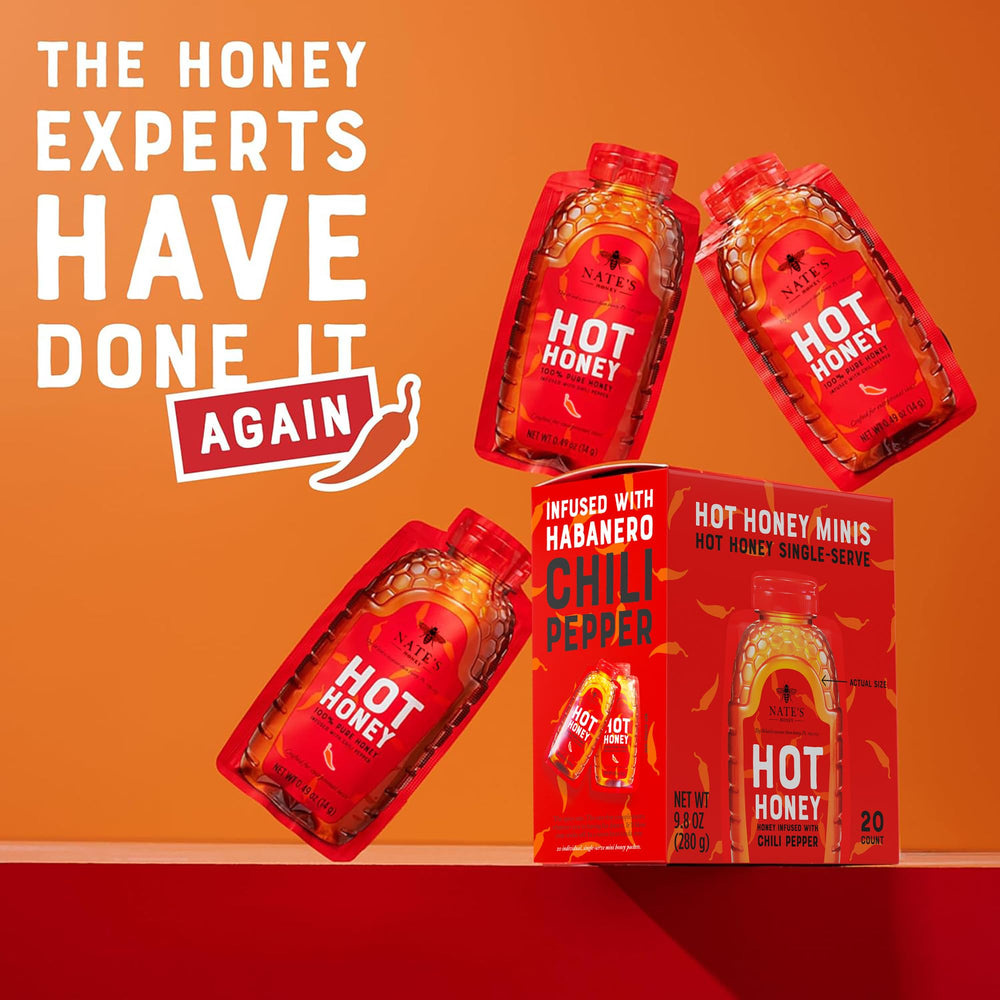 Nate's Honey Minis drizzle on pizza or avocado toast for flavor.