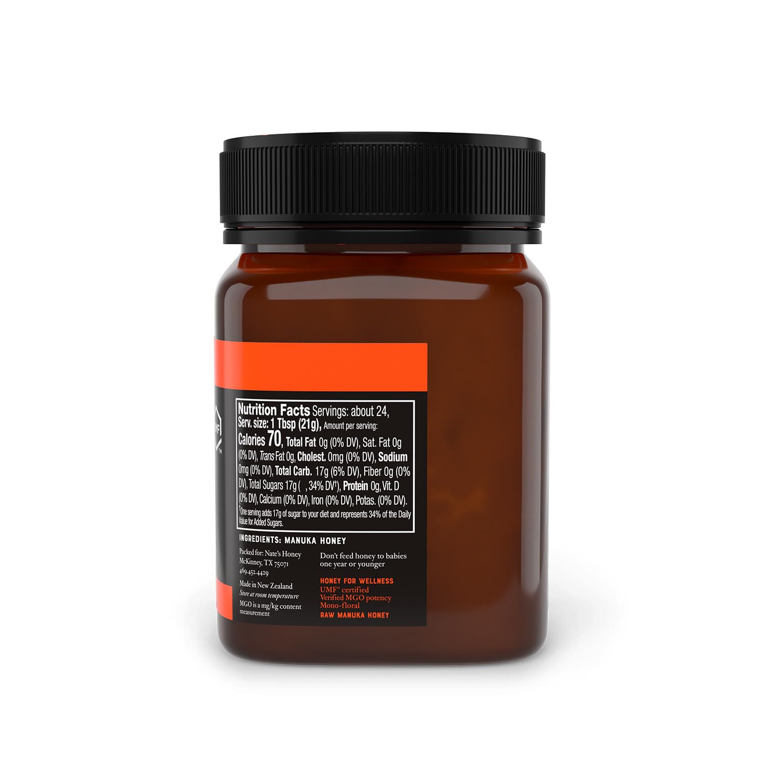 Nate's Honey Manuka origin from New Zealand showcased on a jar.
