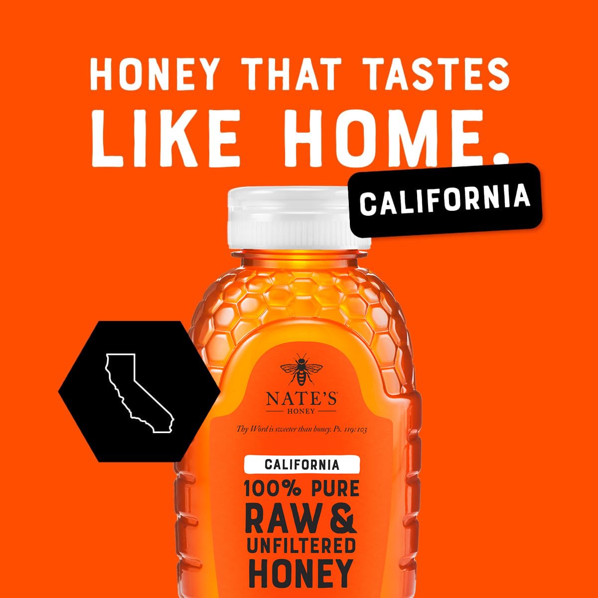 Nate's Honey purity guarantee shown with lab-testing imagery highlighting quality.
