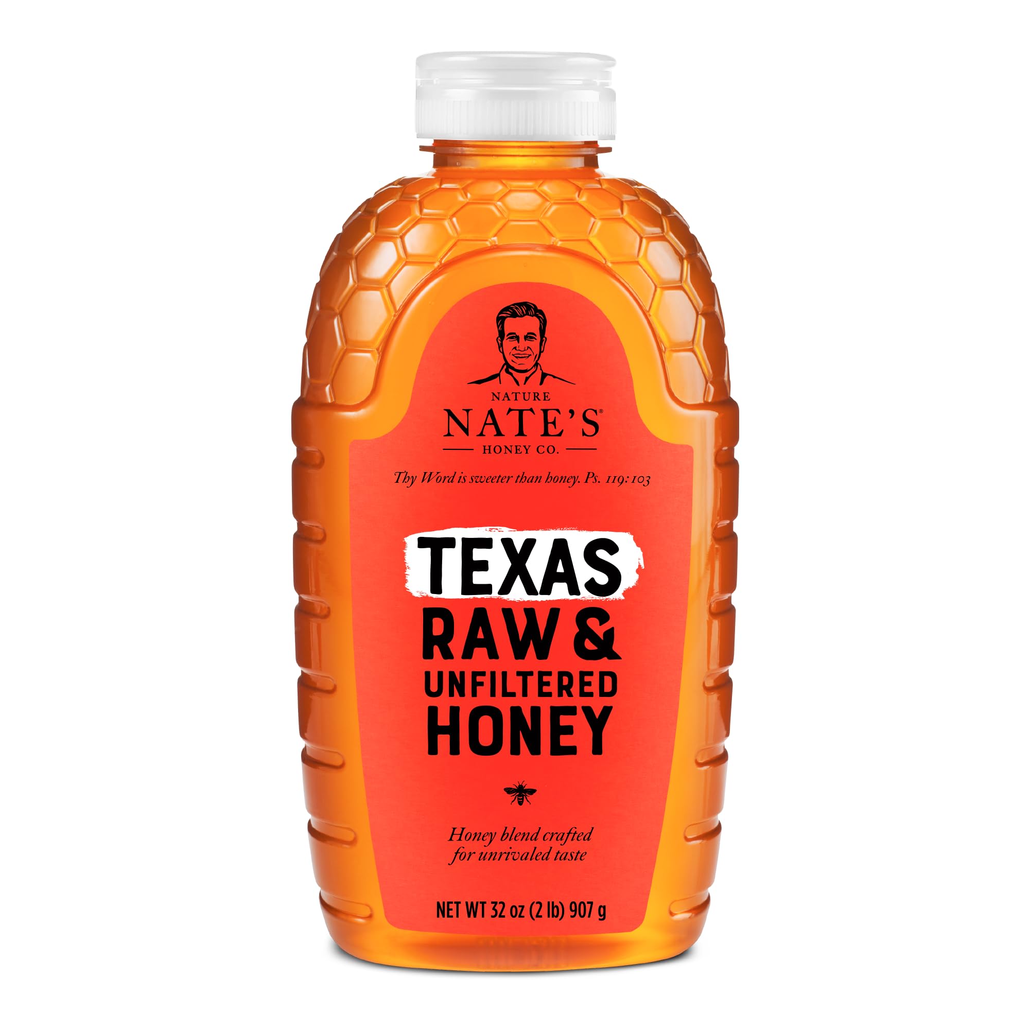 Nate's Honey Texas raw unfiltered amber color highlights natural sweetness