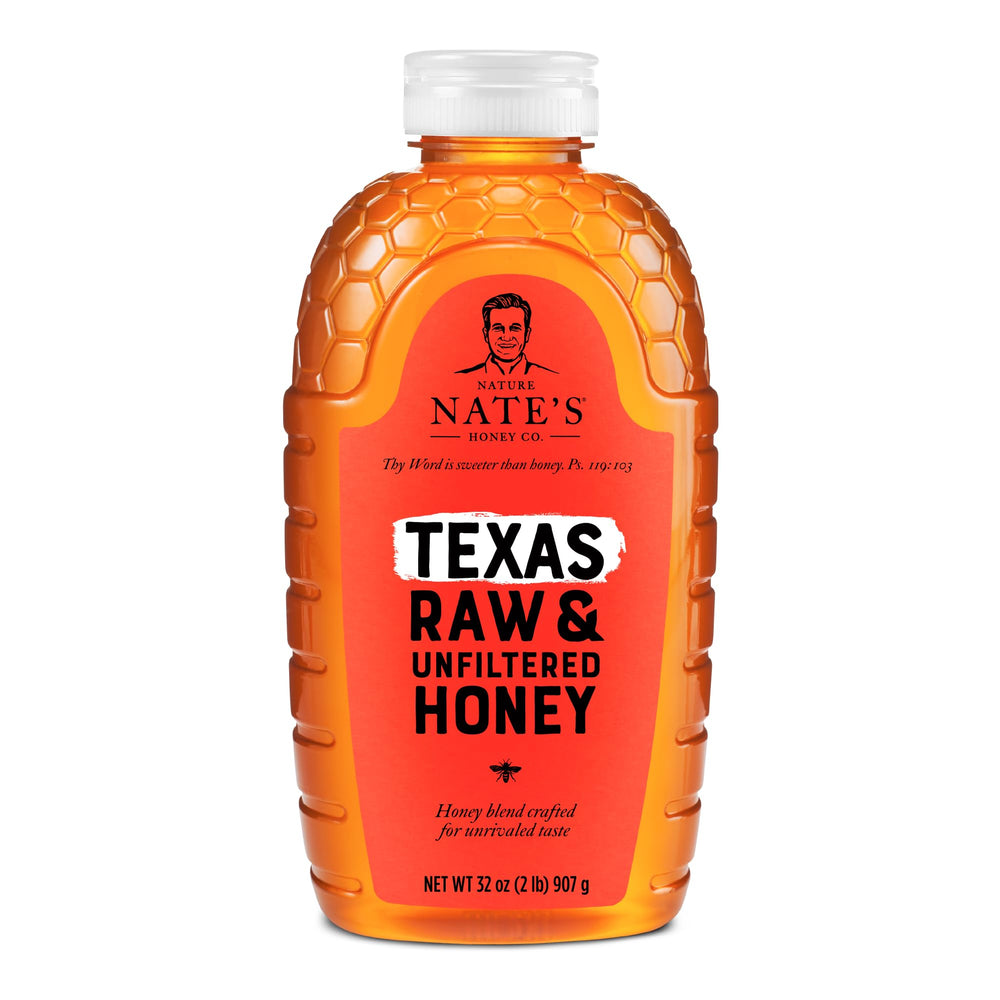 Nate's Honey Texas raw unfiltered amber color highlights natural sweetness