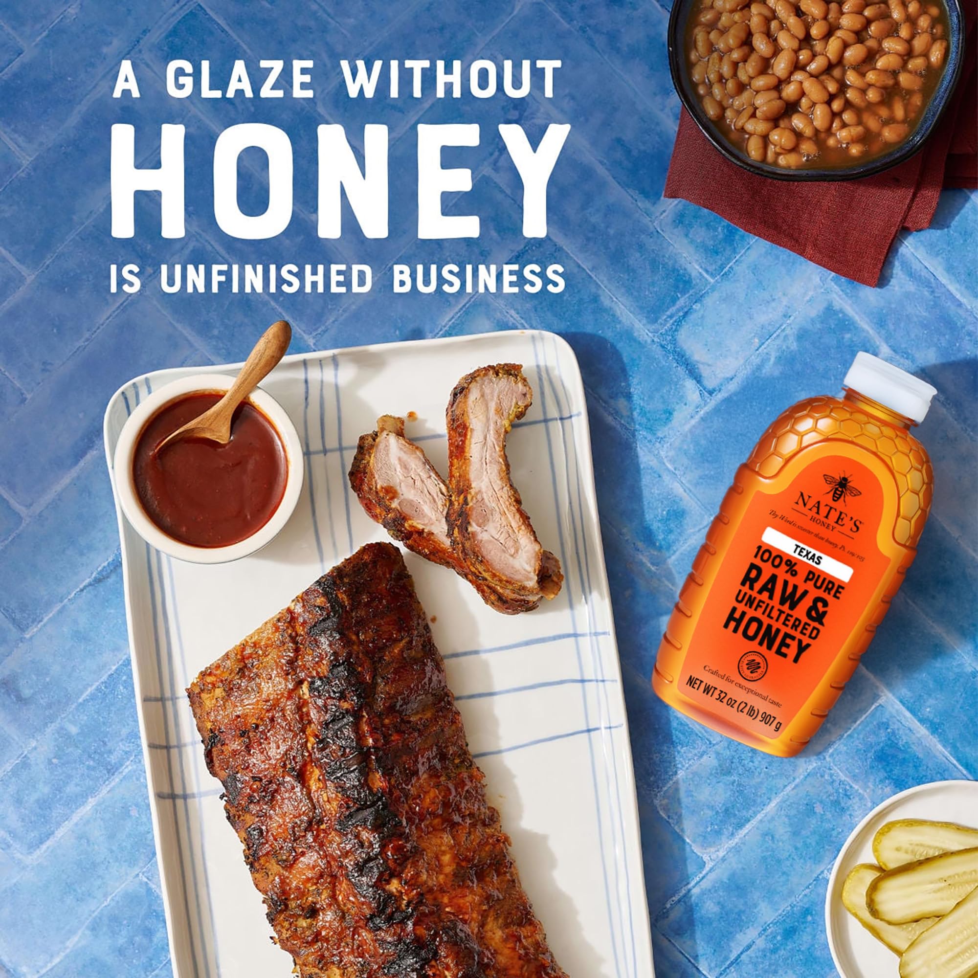 Nate's Honey Texas raw unfiltered bottle pouring into tea demonstrates flavor