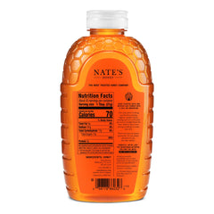 Nate's Honey Texas raw unfiltered bottle pour highlights convenient squeeze for beverages