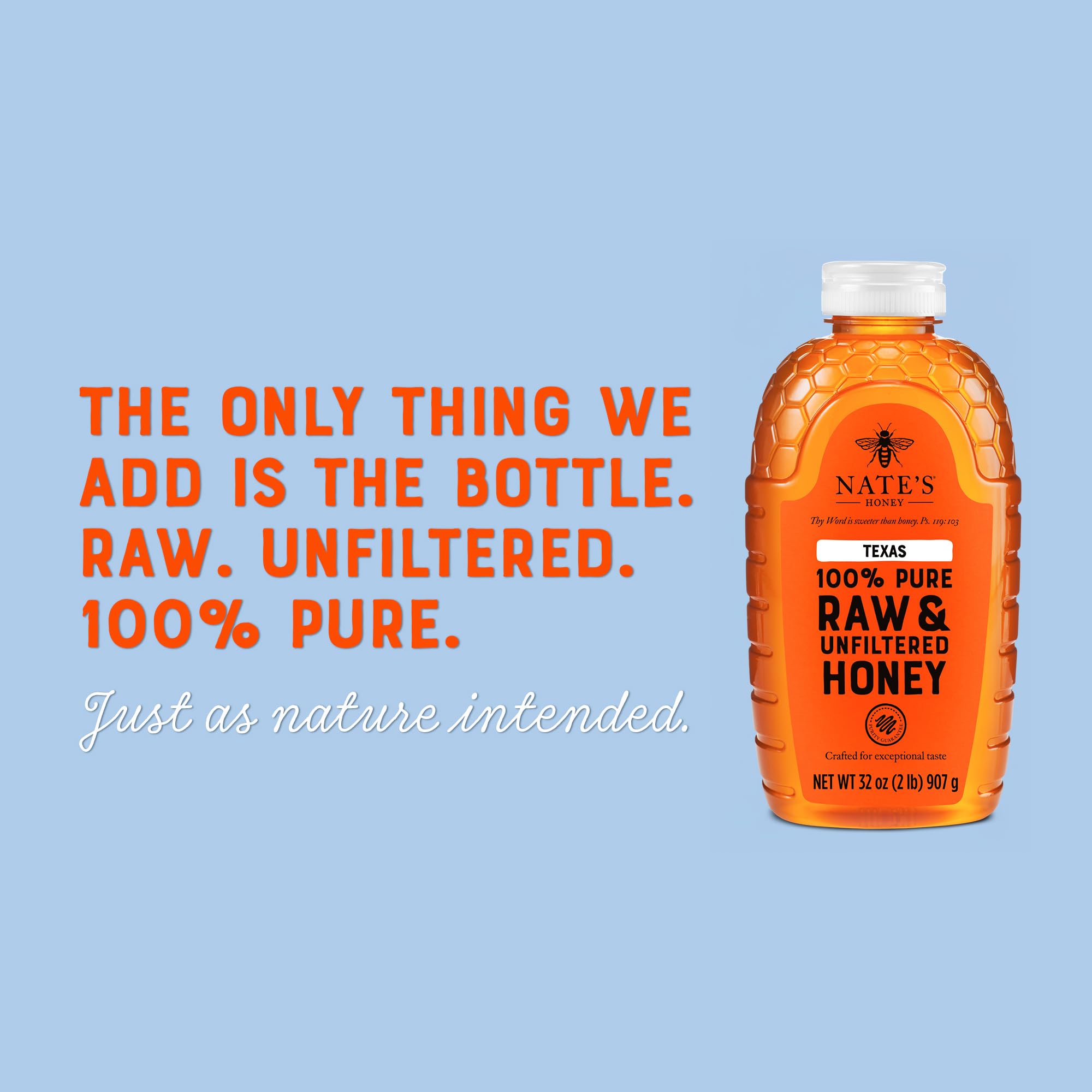 Nate's Honey Texas raw unfiltered bottle in kitchen marinades adds depth