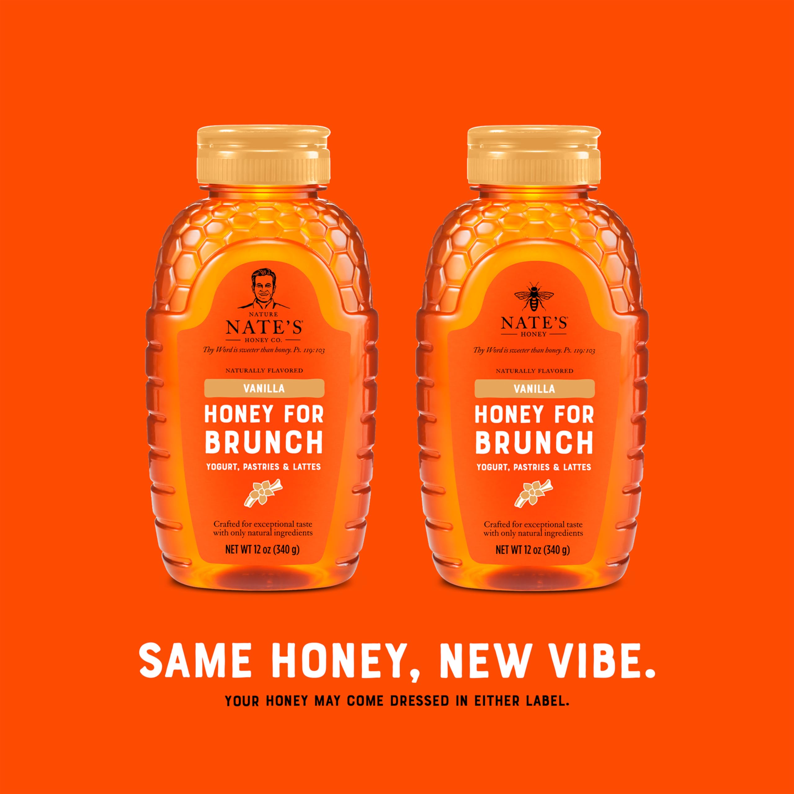 Gift-ready Nate's Vanilla Honey bottle ideal for hosts and pantry gifts.