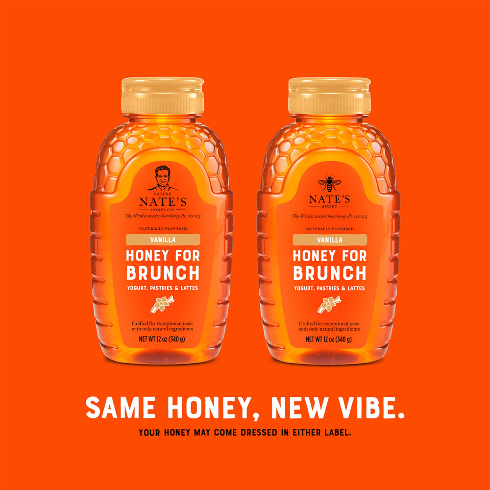 Gift-ready Nate's Vanilla Honey bottle ideal for hosts and pantry gifts.
