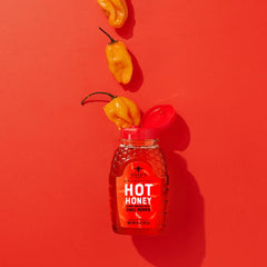 Nate's Hot Honey bottle closeup shows sweet heat and purity.
