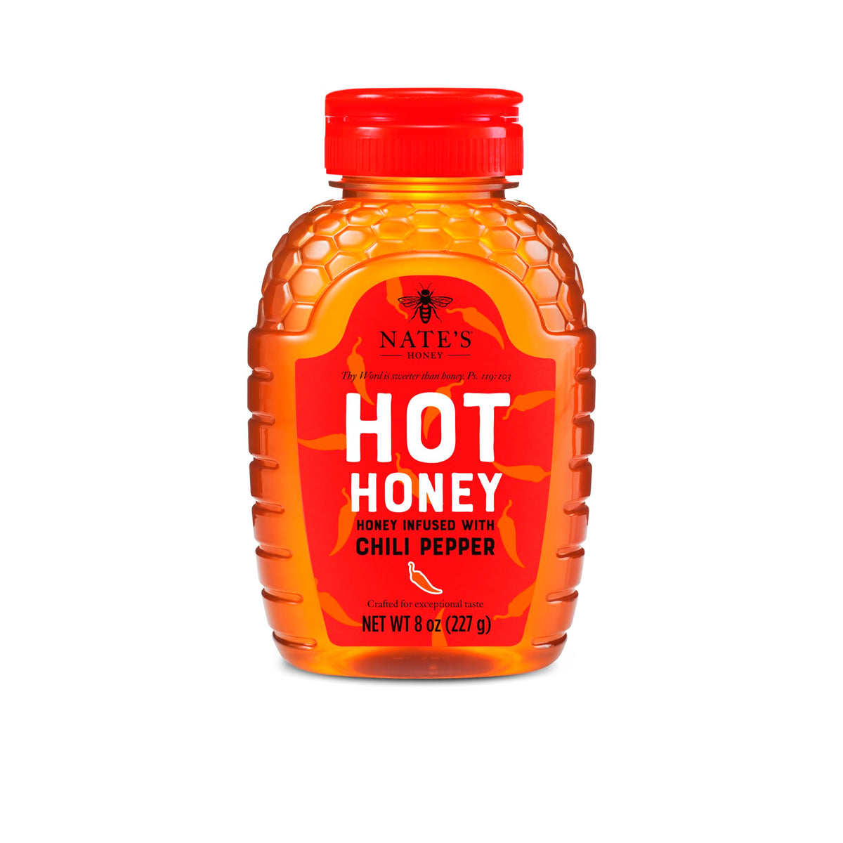 Nate's Hot Honey bottle pour enhances pizzas, cocktails, and drizzle flavor.
