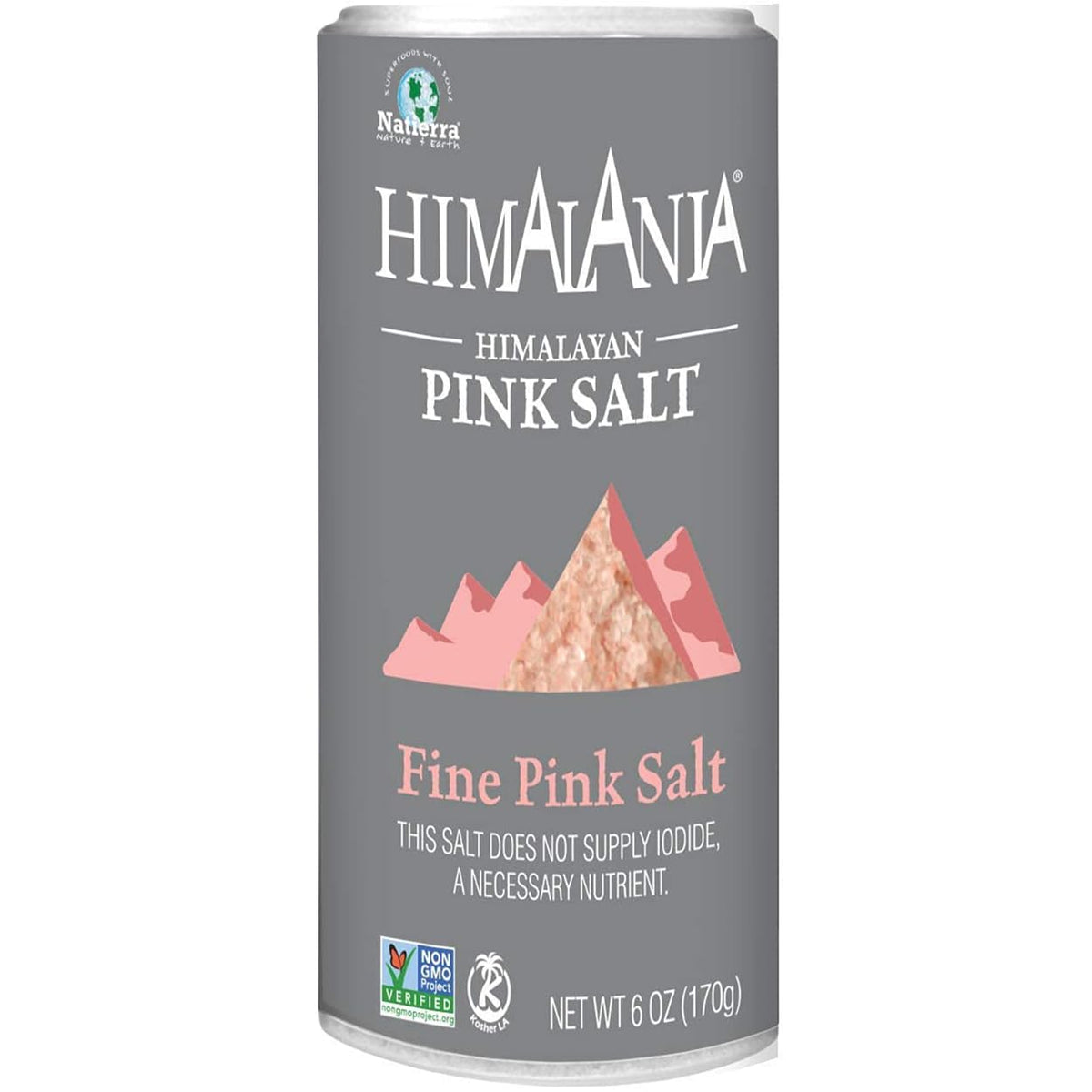 Natierra Himalania pink salt shaker with unrefined grains ideal for finishing dishes.