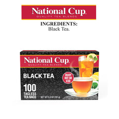 National Cup Black Tea packaging close-up, steep-ready bags for daily ritual