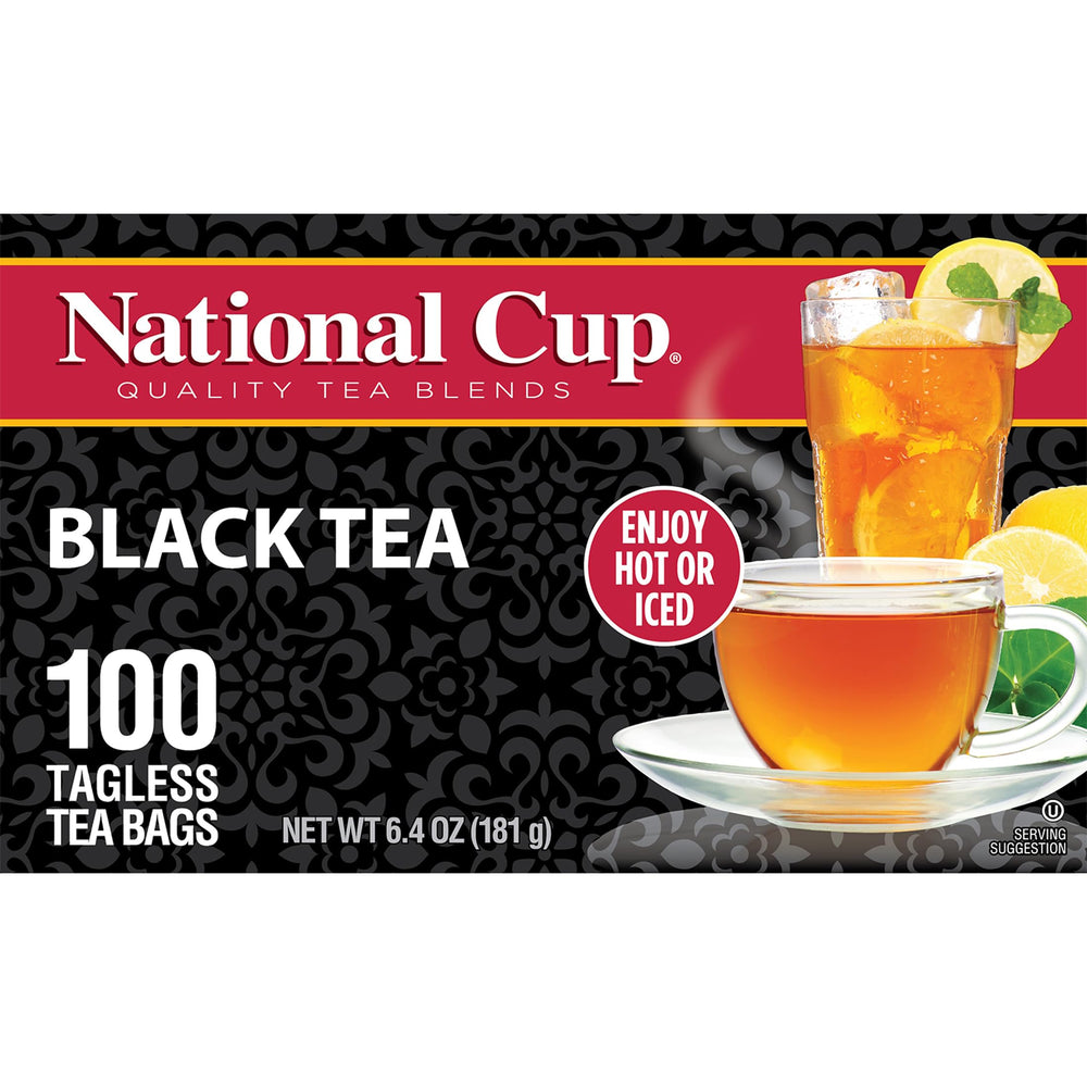 National Cup Black Tea tagless bags with premium packaging for easy brew