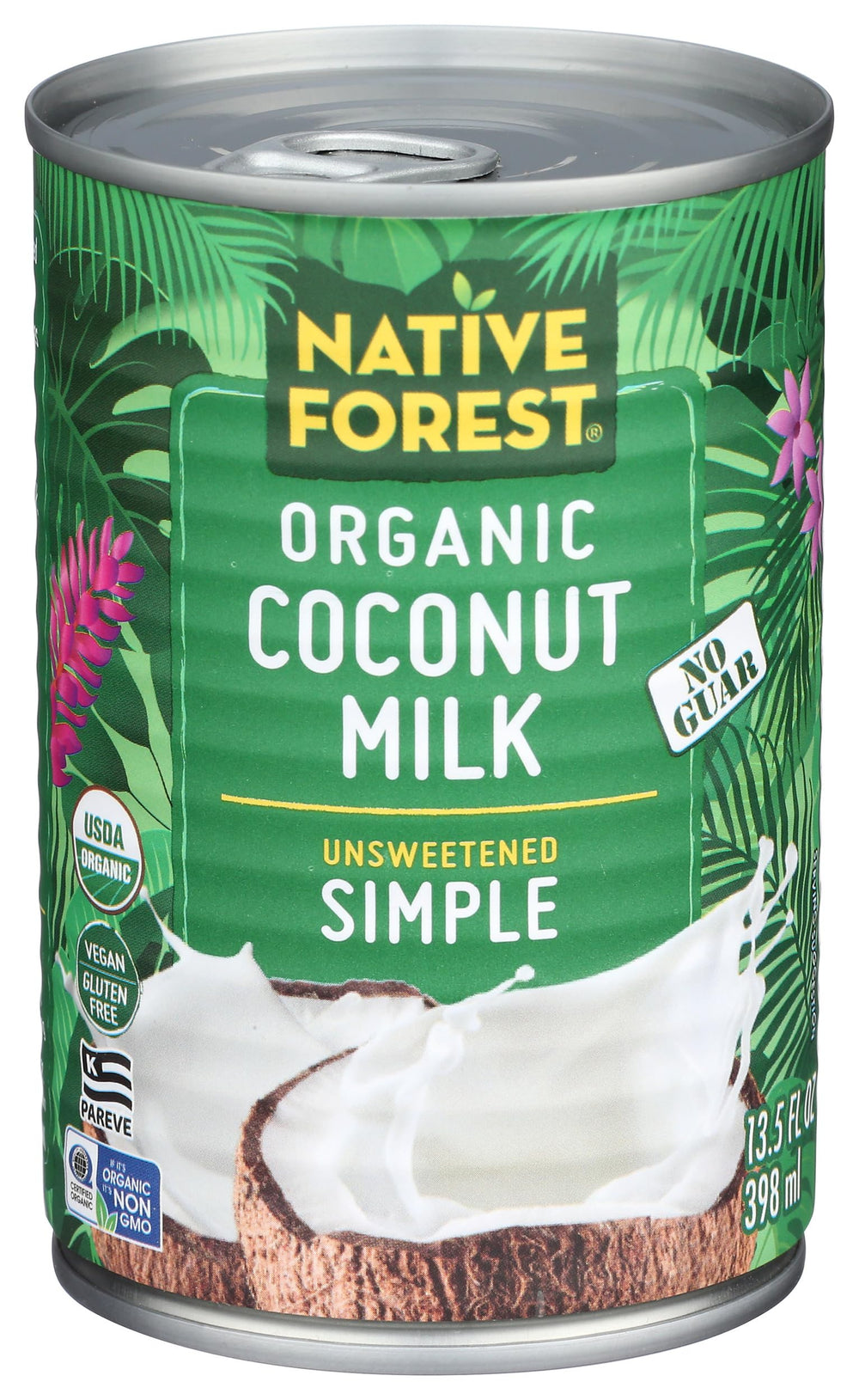 Native Forest coconut milk unsweetened can, dairy-free staple for creamy soups and curries.