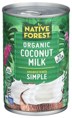 Native Forest coconut milk unsweetened can, dairy-free staple for creamy soups and curries.