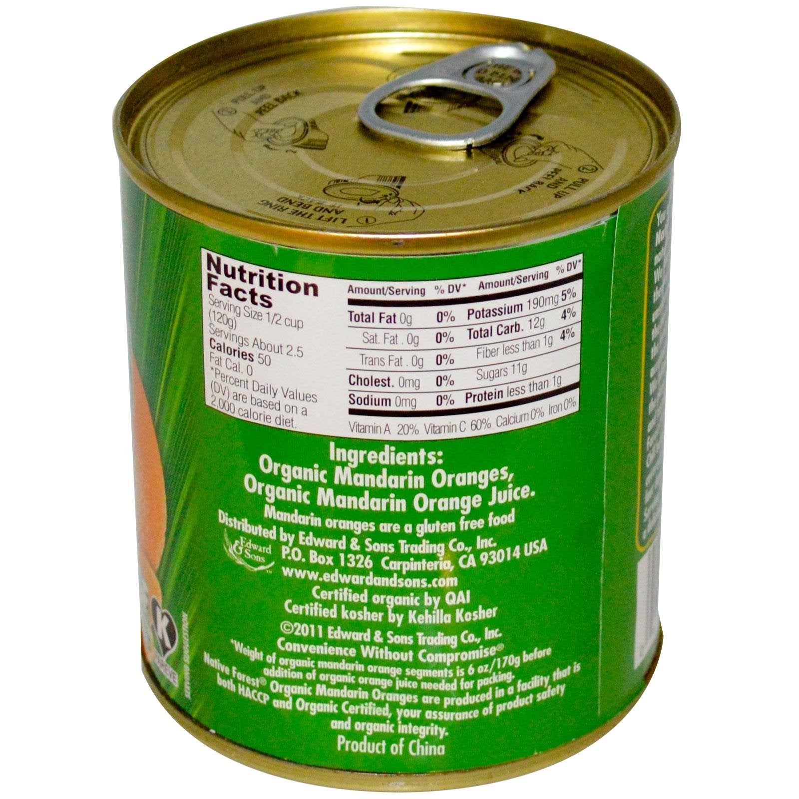 Native Forest Mandarin Oranges 10.75 oz jar back label shows USDA Organic and gluten-free credentials.