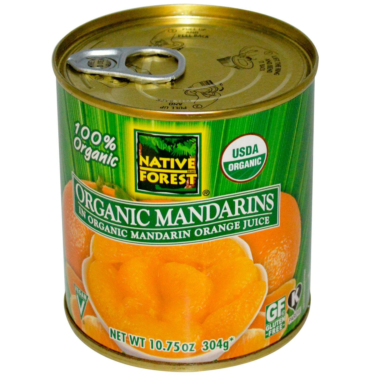 Native Forest Mandarin Oranges 10.75 oz jar, front view, organic and vegan snack option.