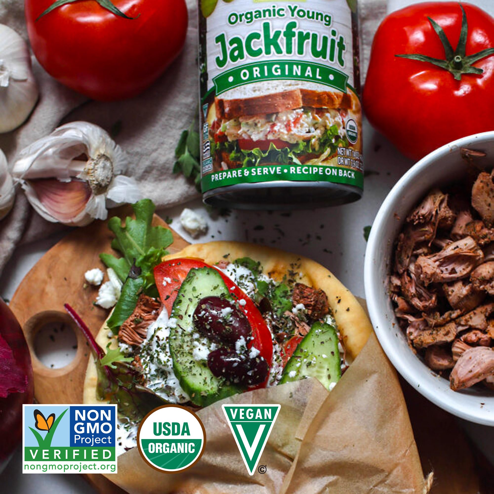 Native Forest Jackfruit Non-GMO label on can, signaling sustainable sourcing.
