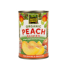 Native Forest Organic Sliced Peaches in light syrup ready to top yogurt or desserts.