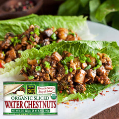 Native Forest Organic Sliced Water Chestnuts in an open can, ready to toss into recipes.