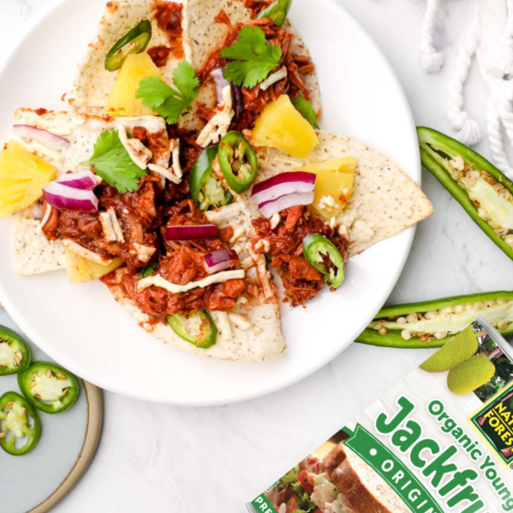 USDA Organic jackfruit on pantry shelf, versatile option.