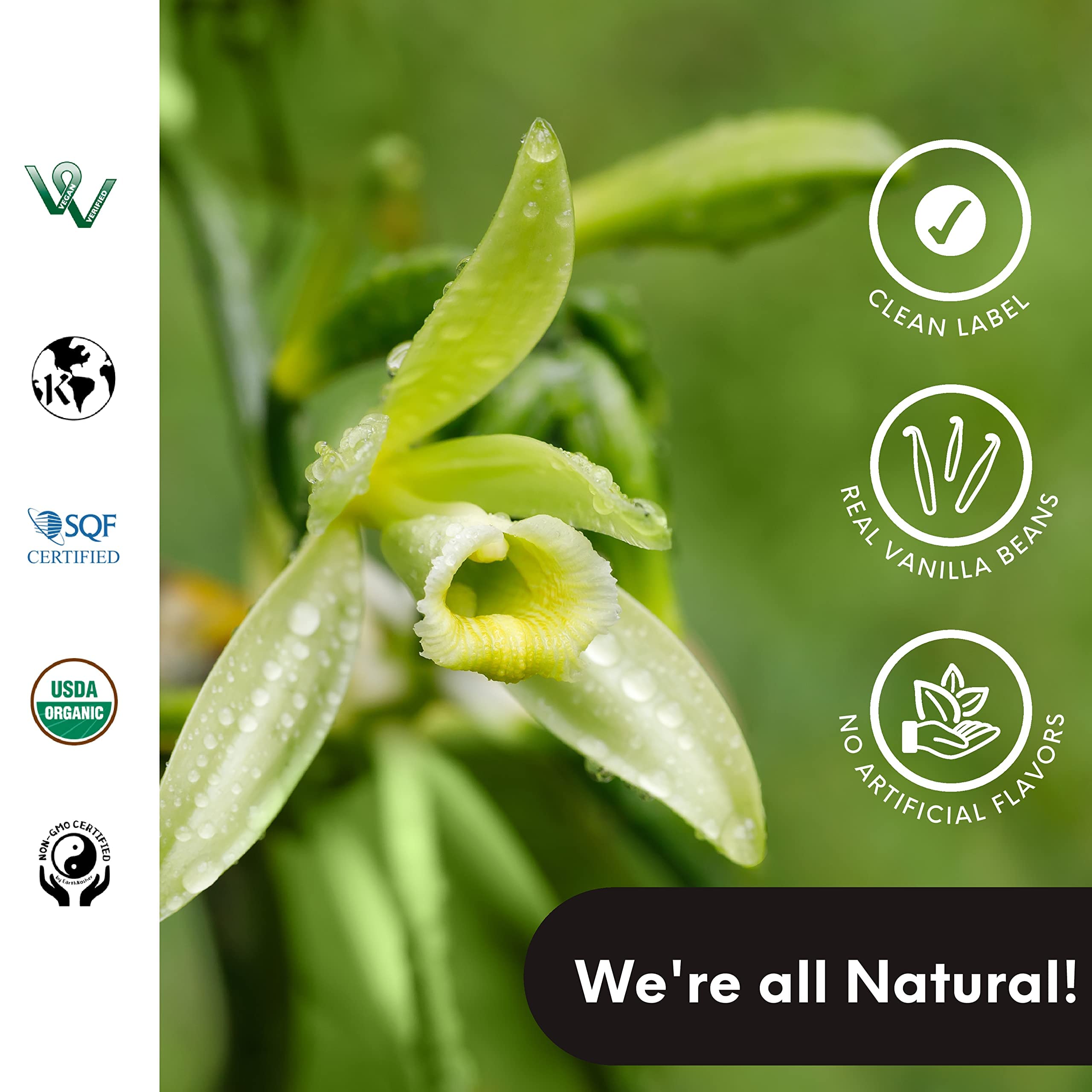Native Vanilla glass bottle with organic label supports vegan and gluten-free recipes