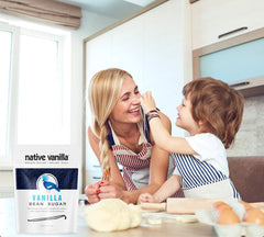 Native Vanilla Organic Vanilla Bean Sugar label close-up highlighting ethical sourcing.