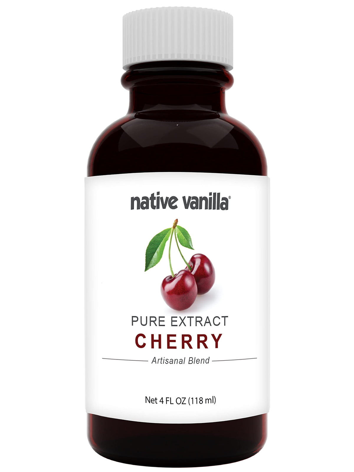 Native Vanilla Pure Cherry Extract 4oz bottle on shelf for baking flavor